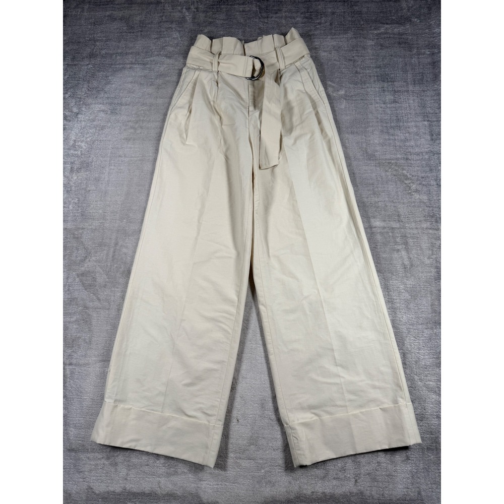 Banana Republic Pants Women 0 Petite Cream Wide Leg Paperbag Waist D Ring Belt